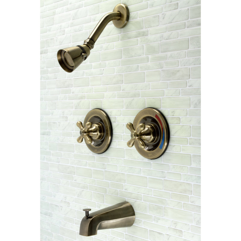 Kingston Brass Vintage Double-Handle Pressure Balanced Tub and Shower Faucet, Antique Brass