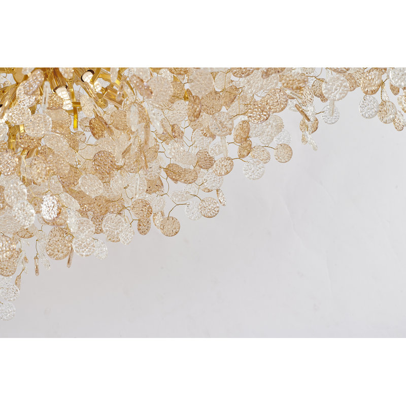 Lustre doré à 16 lumières avec pétales de verre