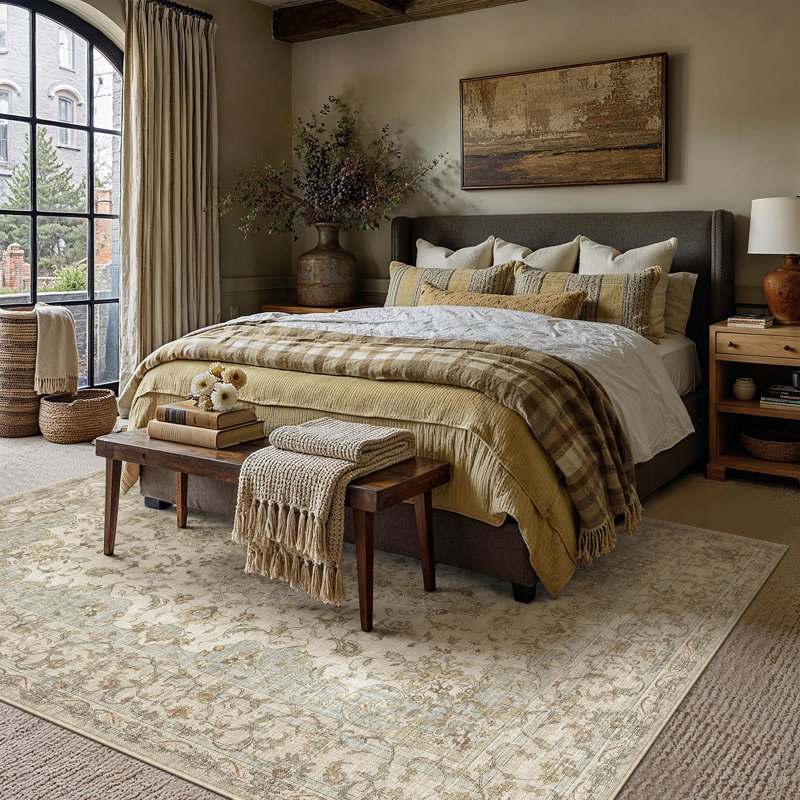 Machine Washable Vintage Oriental Area Rug With Non-Slip Backing, Rectangle 6' x 9'