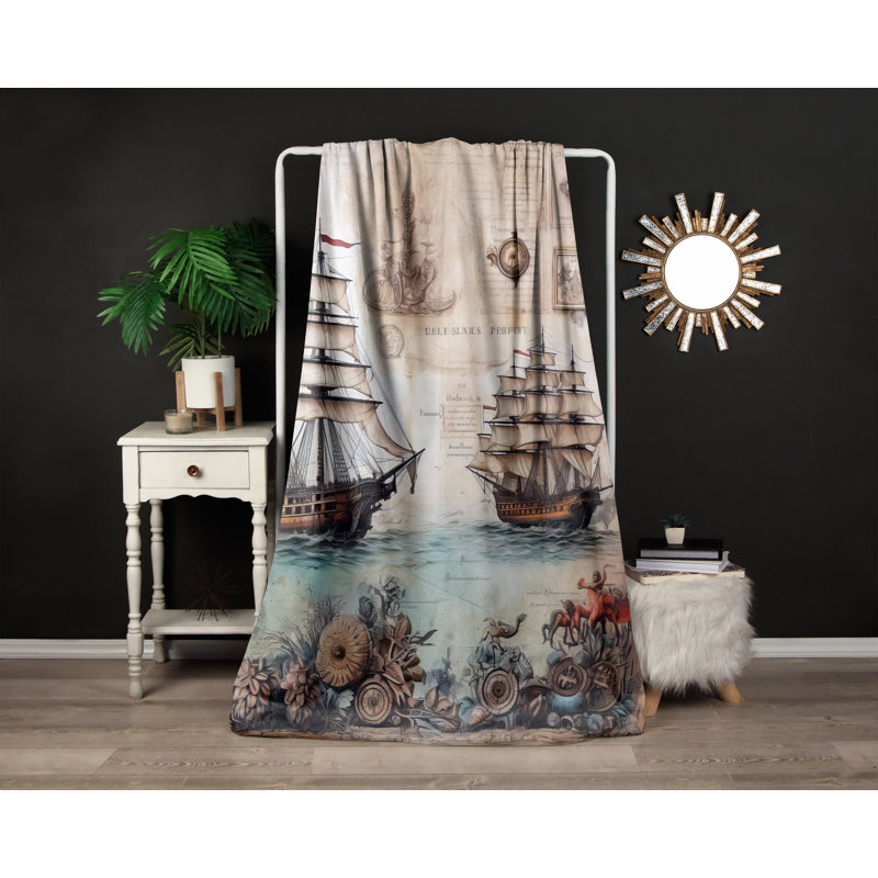 Throw Blanket, 51" W x 60" L, Abstract, Tan/Blue