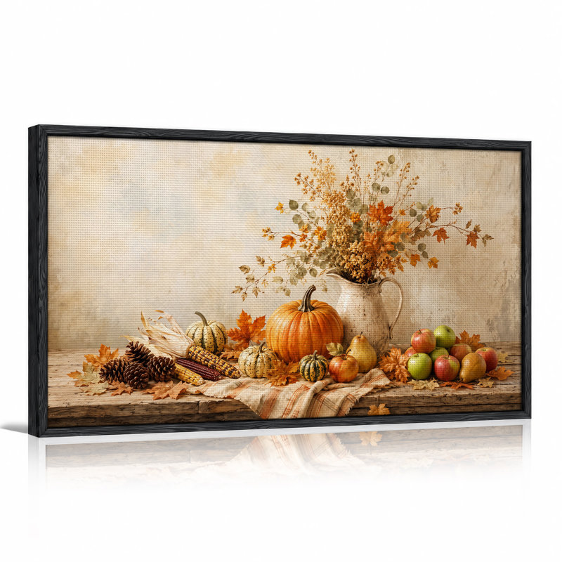 «Fall Harvest», citrouille et pomme, nature morte sur toile d'Halloween, L 40 po x H 20 po