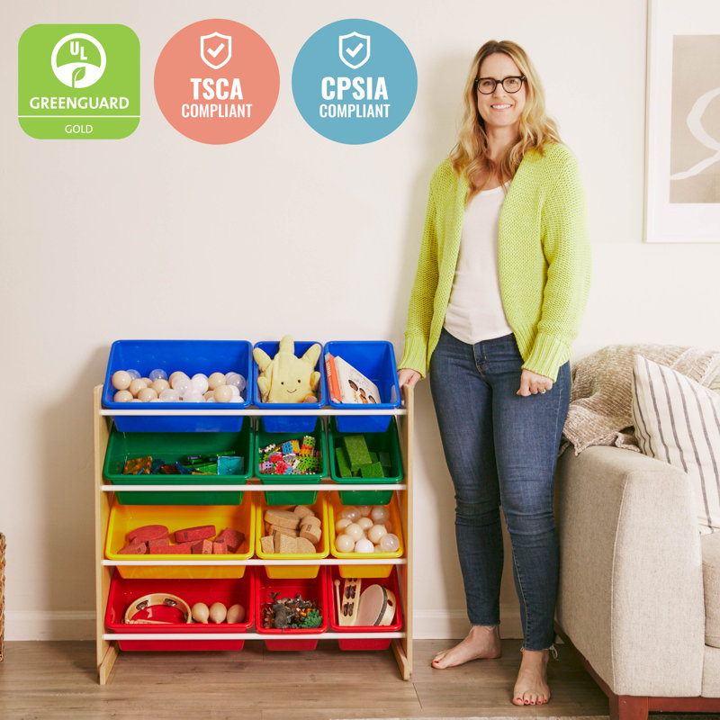 Natural Wood 4-Tier Organizer with Primary Color Bins