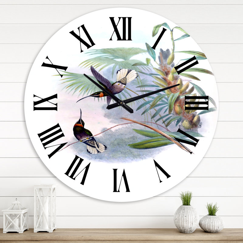 Vintage colibri sur une branche - horloge murale traditionnelle, Surdimensionné