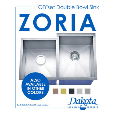 Évier de cuisine Dakota Zoria 40/60 Zero Radius Under encastré - Acier inoxydable 304 de calibre 16, 30,75 po x 20 po, bonde arrière, grand bol à droite, convient à une armoire de 36 po - Modèle DSZ-4060-1