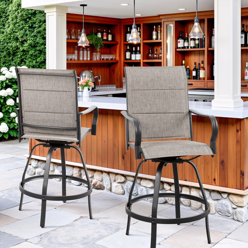 Tabourets de bar pivotants pour l'extérieur - Sièges rembourrés en mousse à séchage rapide, Kaki