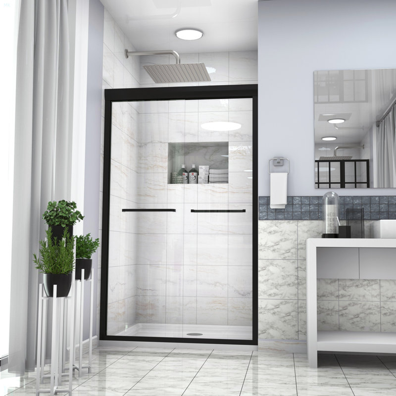 Paroi de douche coulissante semi-sans cadre, Noir mat