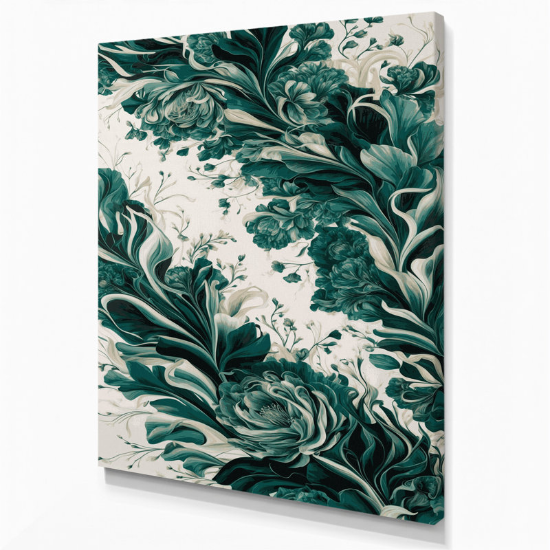 Abstrait floral 12, art mural bleu sur toile, H 24 po x l 20 po