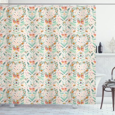 Vintage Country Style Kitsch Ornaments with Heart Flowers Ribbon Illustration Shower Curtain Set -  Ambesonne, sc_25388_extralong