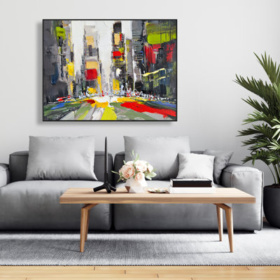 Abstract Texturized Cityscape - Green Cities Framed Canvas