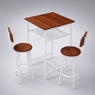 Counter Height Bar Table Set with 2 Stools, Backrests, and Space-Saving Design for Modern Kitchens and Bars