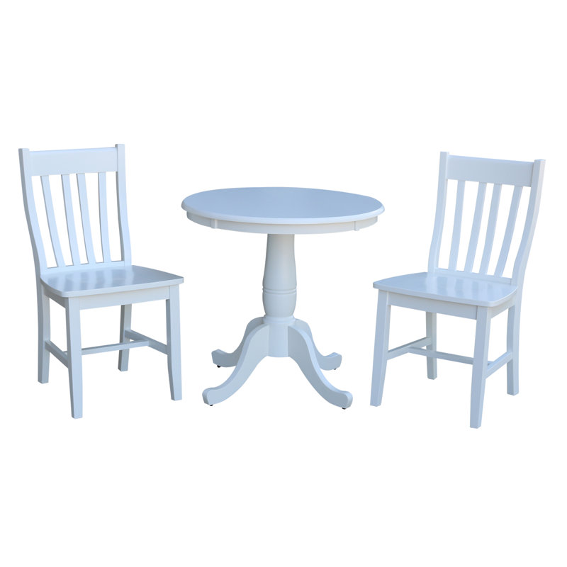  Ensemble de salle à manger à piédestal en bois massif pour 2 personnes Dalayssa, H 28,8 po x L 30 po x l 30 po, Blanc