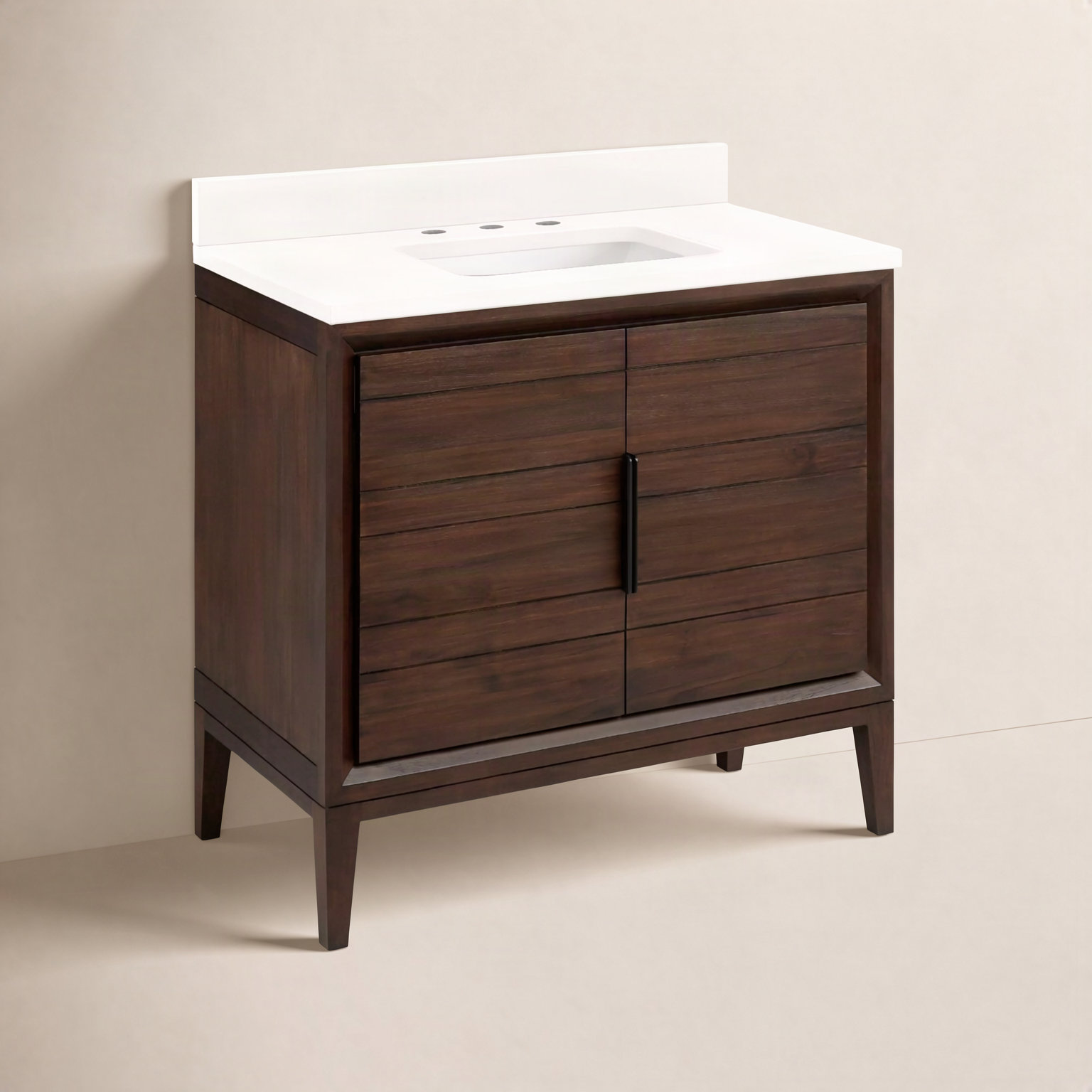 Aliso 36" Carrara Marble Single Bathroom Vanity, Arctic White Quartz, Java, 8" Widespread