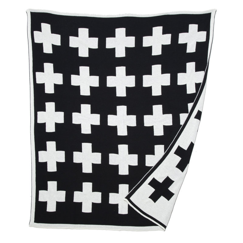 Swiss Knitted Throw Blanket, Black