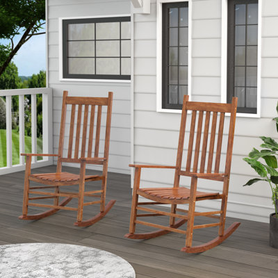 Chaise berçante d'extérieur en bois massif Emjay (ensemble de 2)