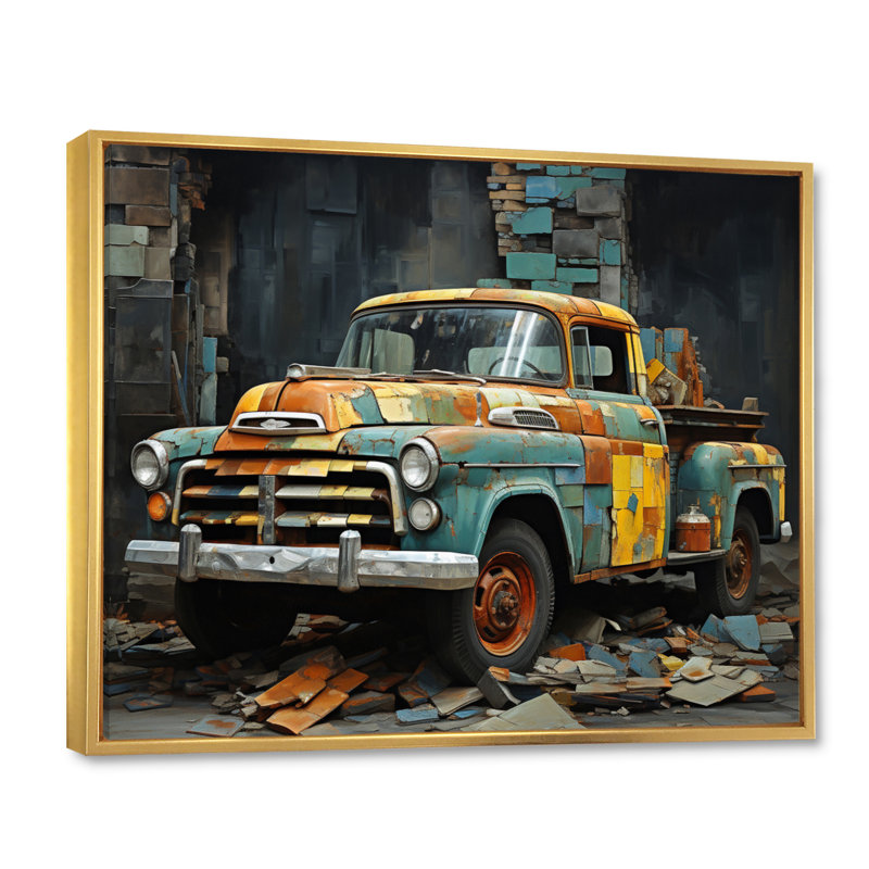 Camionnette Collage Popart, Cadre flottant doré, 24" H x 32" W