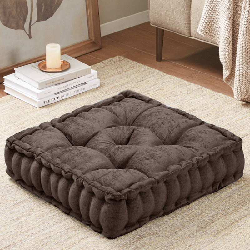 Coussin de sol carré en chenille poly A Alez, Carré 20 po, Brown