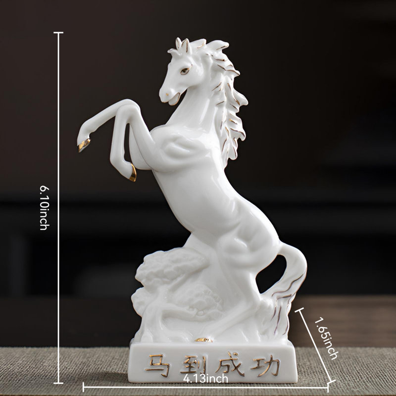 Décoration de cheval en céramique fabriquée à la main - Symbole de la victoire, Blanc