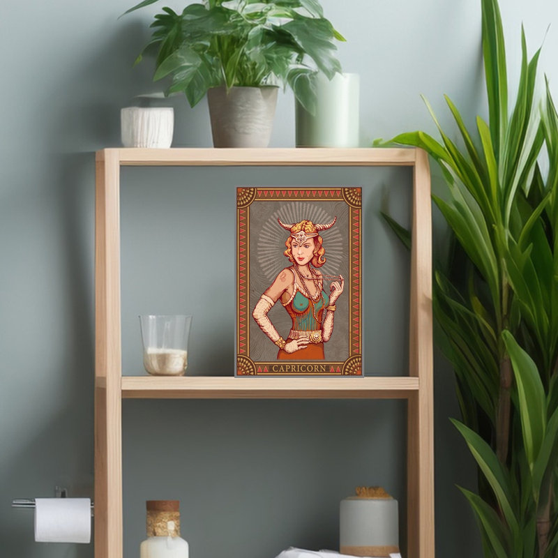 Art Deco Capricorn Woman Elegant Mystical Retro Portrait Wall Art Print 1 Piece Wrapped Canvas Wall Art
