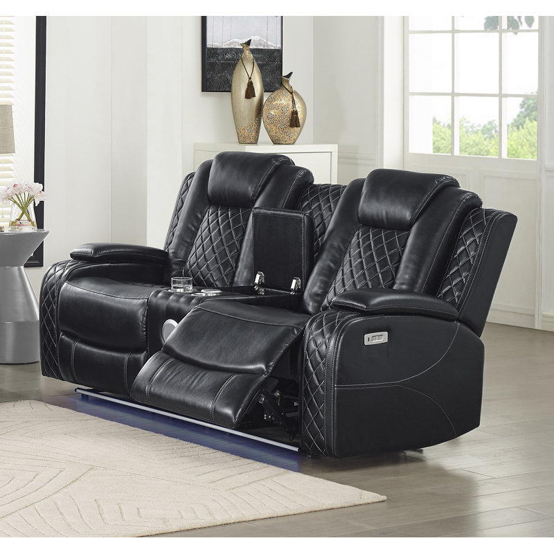 Causeuse inclinable Gracey, Mélange de polyester noir, Alimentation - Bouton-poussoir