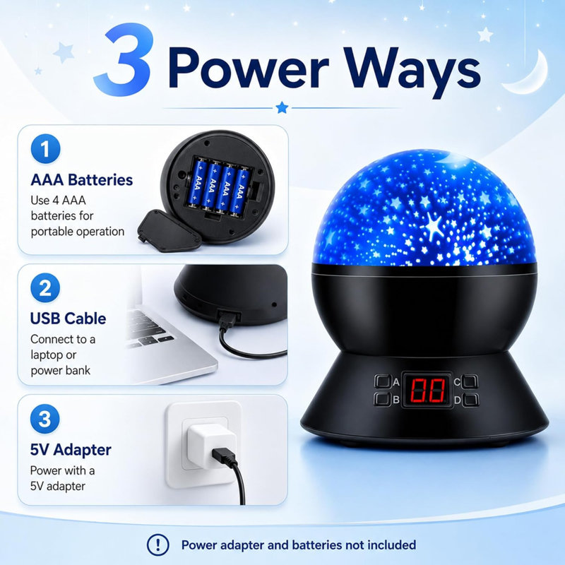 Projecteur d'étoiles pour veilleuse pour enfants, projecteur d'étoiles pour plafond avec minuterie, veilleuse rotative à 360° pour chambre, cadeau d'anniversaire pour enfants de 3 à 5 ans (filles et garçons), noir