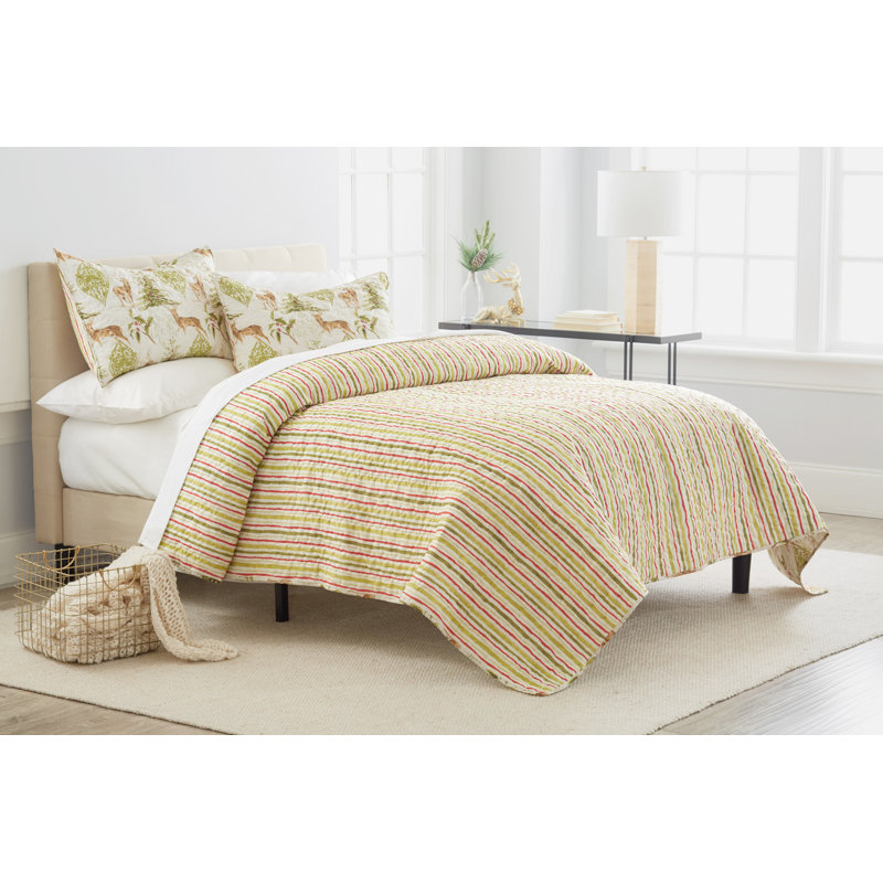 Winter Yellow Cotton Reversible Quilt Set, King Quilt + 2 Shams