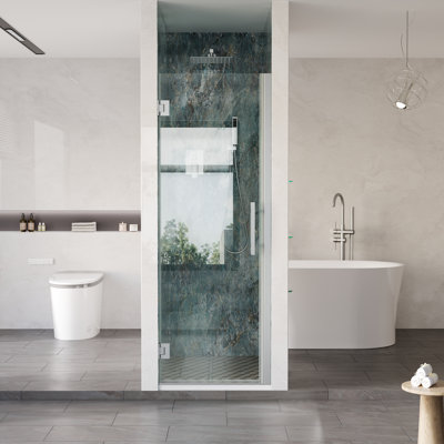 Porte de douche à charnière sans cadre de l 25 à 26 po x H 72 po avec verre trempé certifié SGCC, chrome