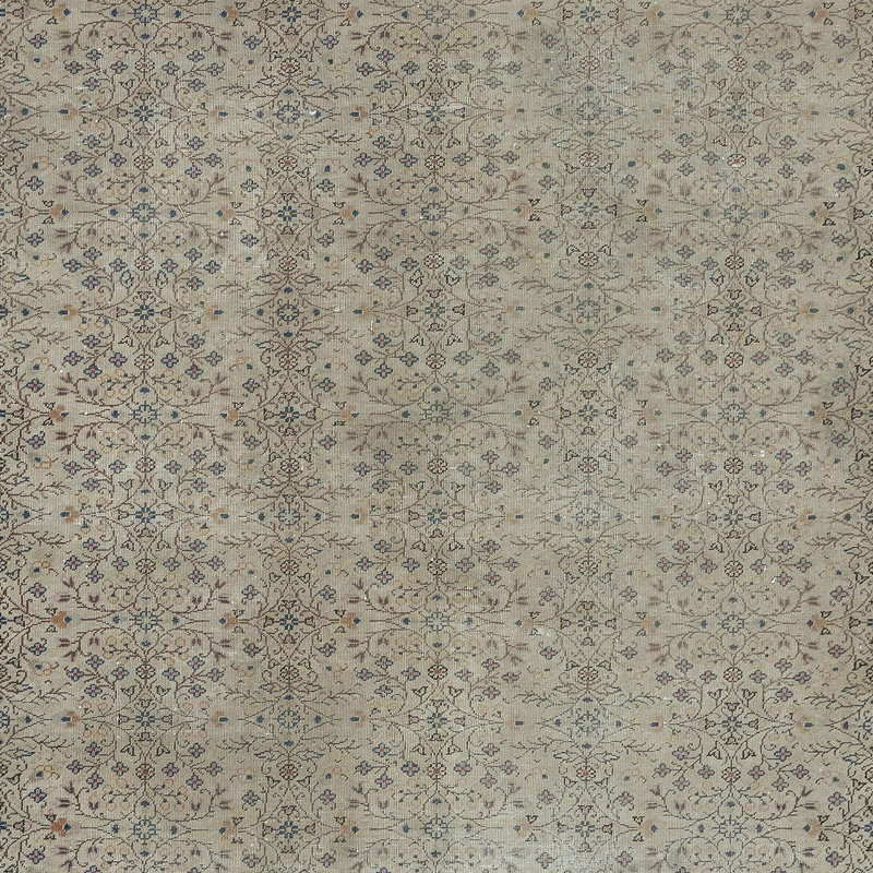 Tapis rétro noué à la main Anatolian Oushak beige avec motif floral, ca 1960