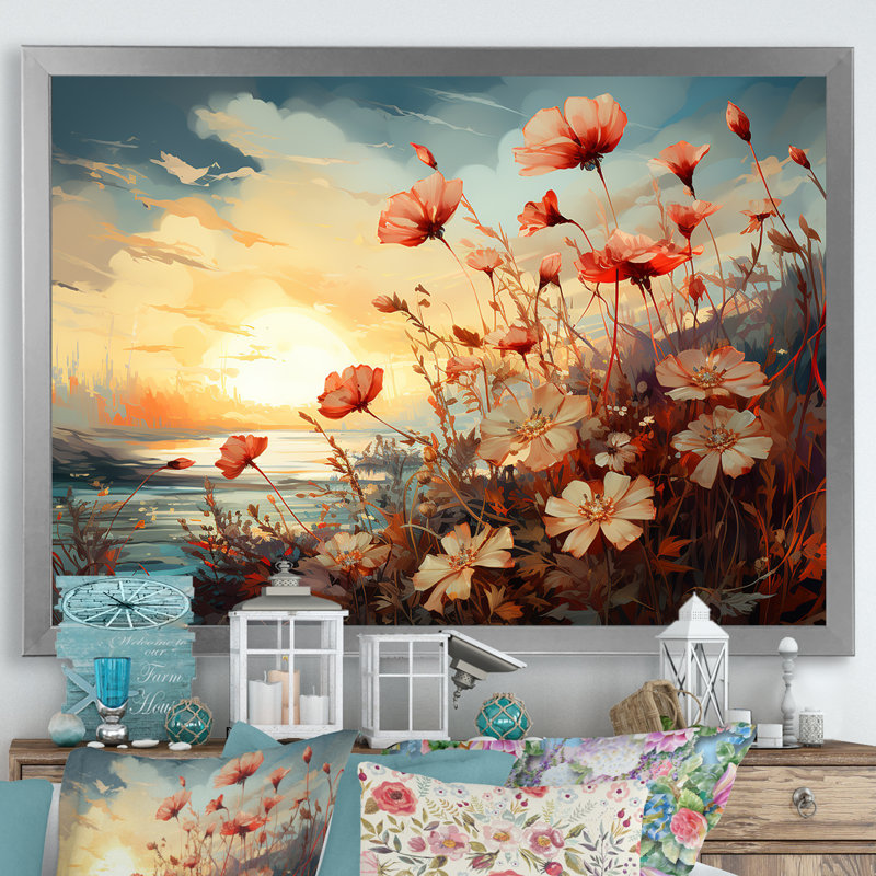 «Meadow Stream At Sunset II», reproduction sur toile, Cadre simple argenté, H 12 po x l 20 po x P 1 po