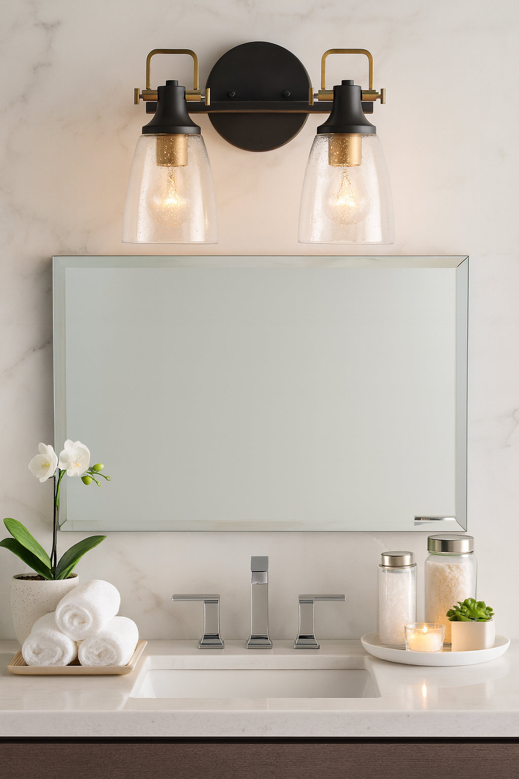 Easton 2-Light Vanity Light, Lacquered Brass/Black