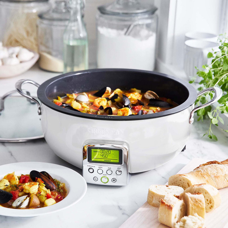 GreenPan Elite Ceramic Nonstick 6-Quart Essentaial Smart Skillet, Cloud Cream