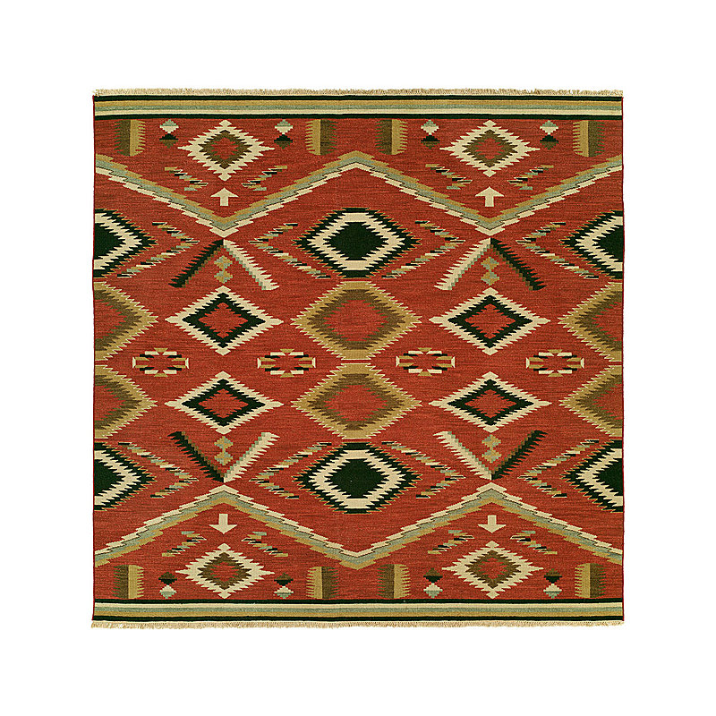 Wool Southwestern Area Rug in Red, Square 6'