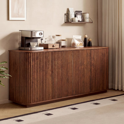 Wave Pattern Wooden Sideboard Storage Cabinet, Walnut Tv Stand With Vertical Stripes For Kitchen/bedroom/entryway, 64"w X 15"d X 24"h