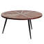 Table basse ronde en bois de manguier 31 po Betsua, conception Sunburst, pieds fuselés en fer, brun, noir