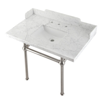 Lavabo console en marbre de Carrare de 36 pouces avec pieds en laiton Pemberton Kingston (8 pouces, 3 trous)