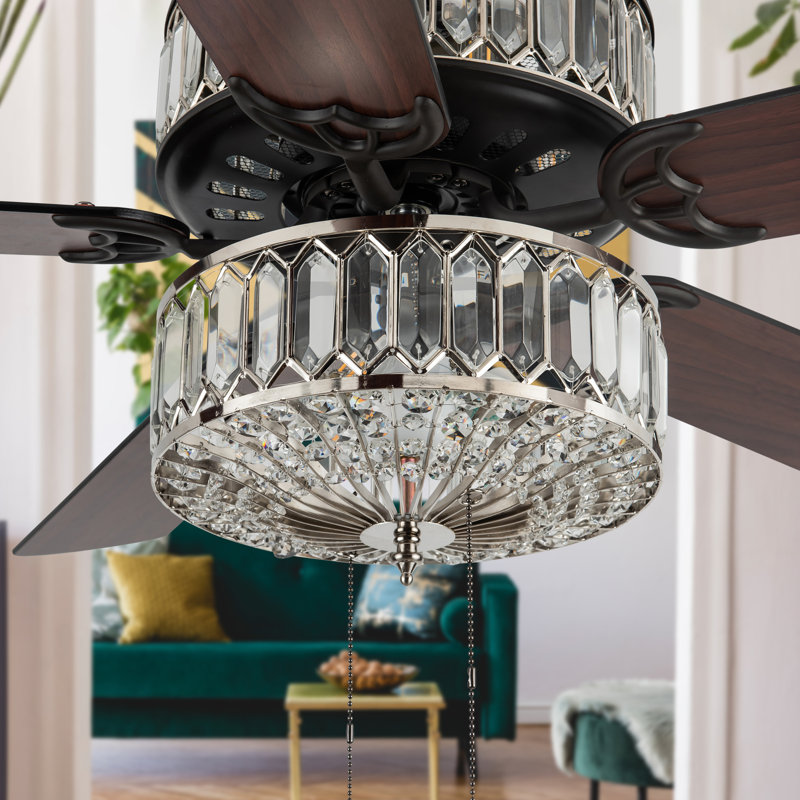 52" Lea 5 - Blade Geometric Cut Crystal Ceiling Fan with Pull Chain