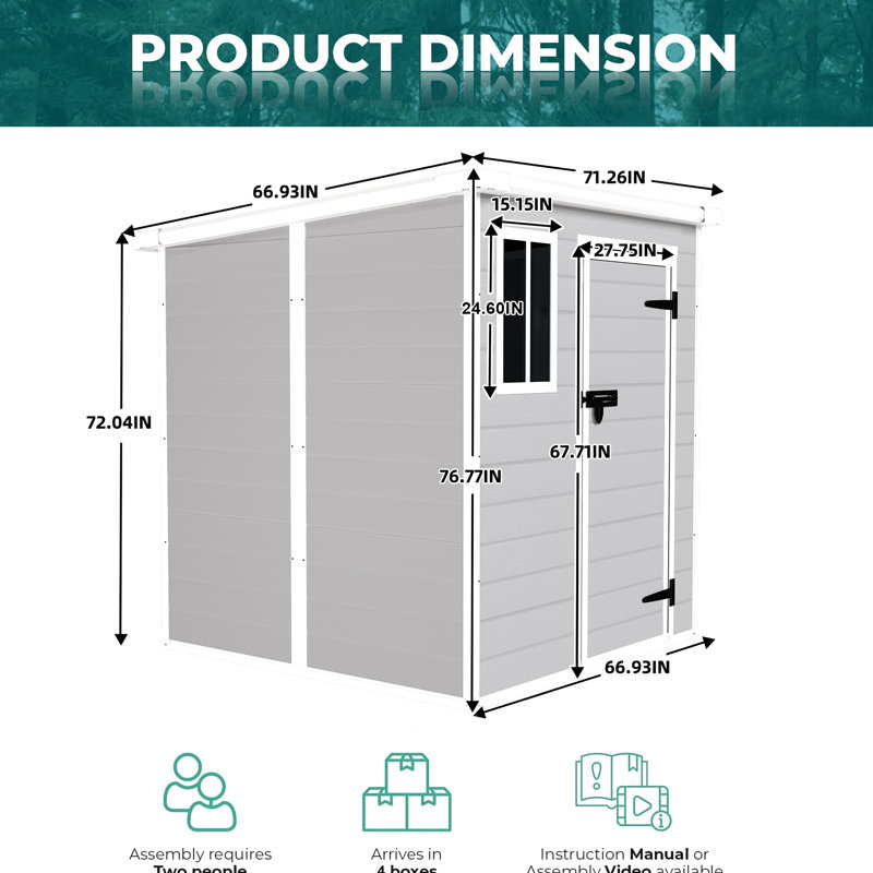 Remise de rangement en résine 6 x 6 pi, imperméable, avec plancher, évents pour la cour, jardin extérieur en polypropylène à usage de jardin, pelouse