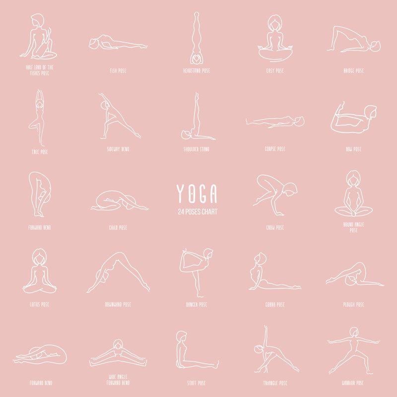 Yoga Poses Chart - Wrapped Canvas Print, 30cm H x 30cm W x 3.8cm D