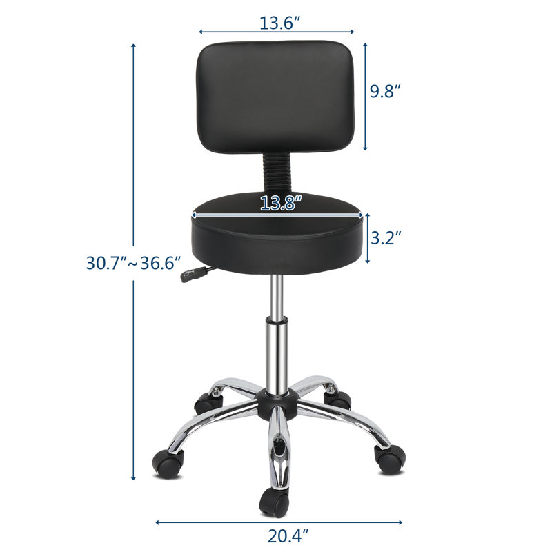 Backed Adjustable Height Ergonomic Lab Stool with Footring and Wheels