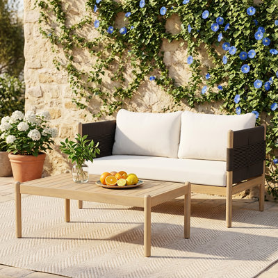 Ensemble de conversation d'extérieur 2 pièces en bois d'acacia avec corde et coussins Mira