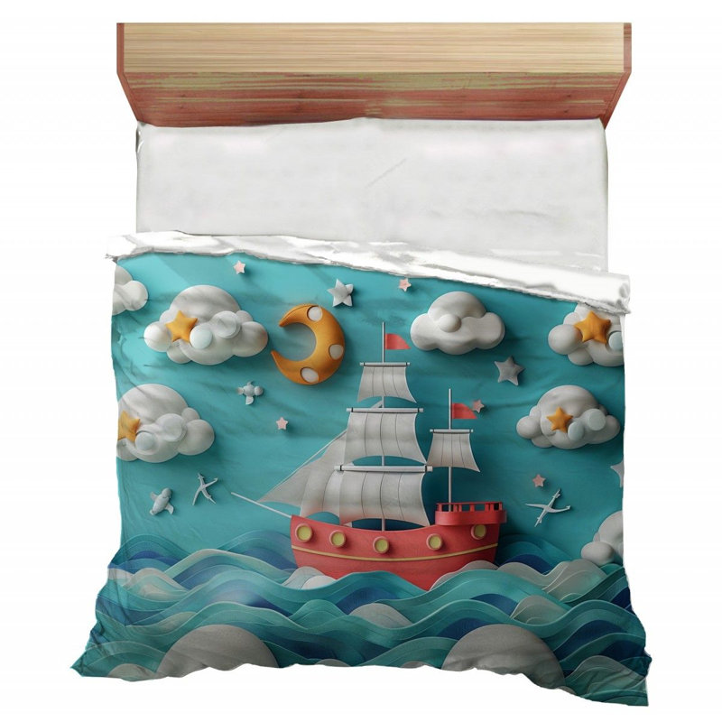 Ship Bedding Maritime Duvet Cover Cloudy Sky, Queen Duvet Cover