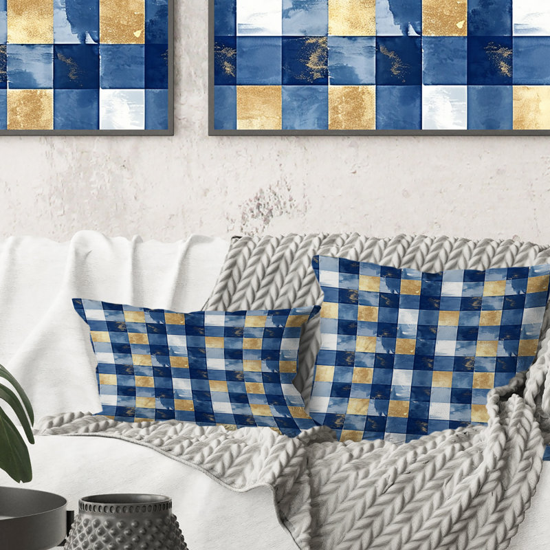 Coussin Mid-Century Gingham III - Mid-Century, H 16 po x l 16 po
