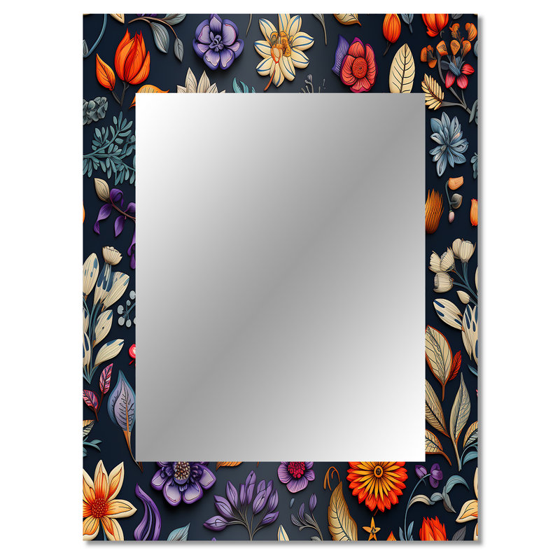 Veras Tropical Tapestries Boho Pattern - Floral Decorative Mirror, Cottage Wall Mirror, Printed Metal Art, 40" x 30"