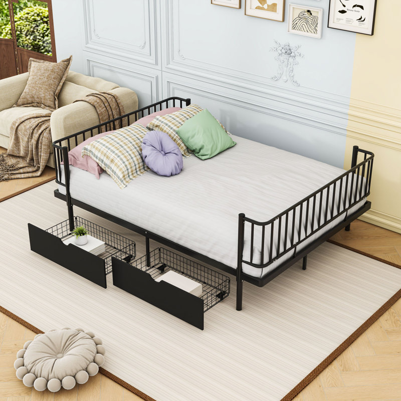 Lit plateforme avec tiroirs de rangement, Black, Full