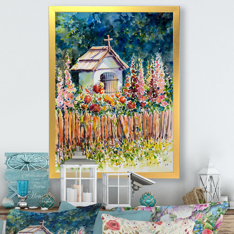 «White Chapel in Summer Garden», reproduction de cadre photo sur toile, H 32 po x l 16 po x P 1 po