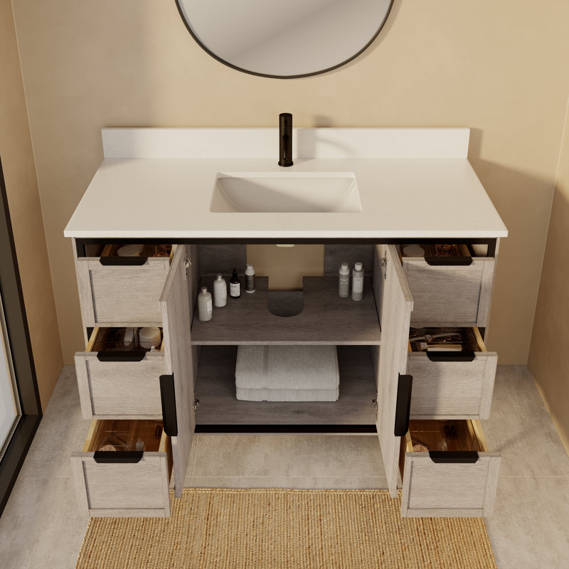 Ensemble de meuble-lavabo simple en bois massif gris l 48 po x P 22 po Thayer, Gris argenté, 48"