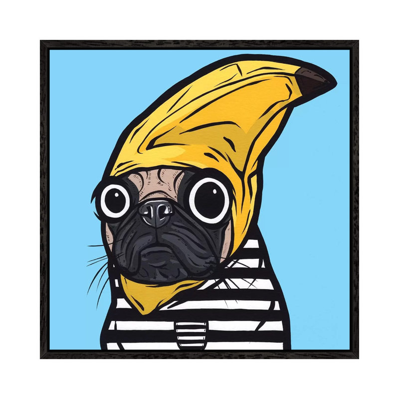 Banana Pug by Allyson Gutchell - Print on Canvas, 45.72 cm H x 45.72 cm W, Black Framed