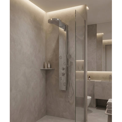 LANERI WASHINGTON 4-Way Hydromassage Shower Panel with Waterfall, Polished Steel, 150 x 20 cm