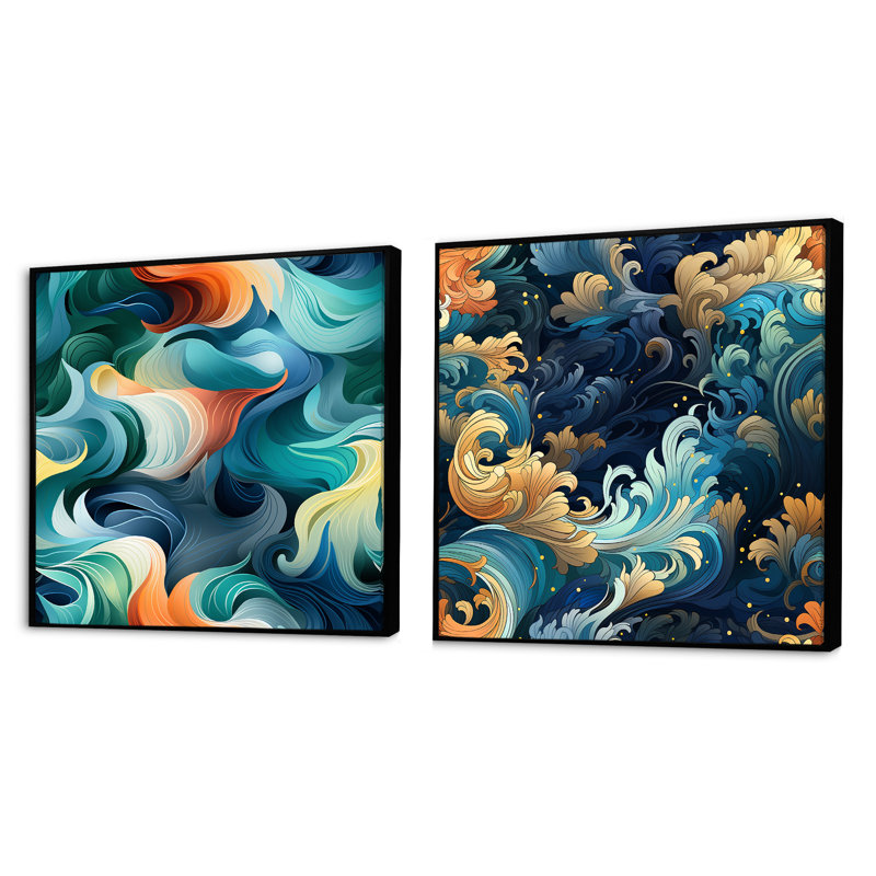 Plongée sous-marine Deep Sea - Ensemble de 2 collages nautiques et carrés, Cadre flottant noir, H 16 po x l 33 po