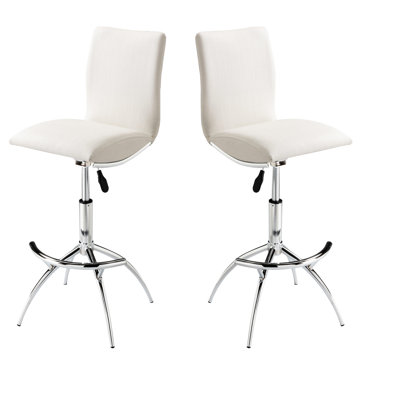 2 Piece Modern , Soft White Textured Pu Leather, Frame, Adjustable Height, Easy Maintenance Foam Contemporary Bar Stool (2), With Texture, Metal Support, Seat, Seat Pad