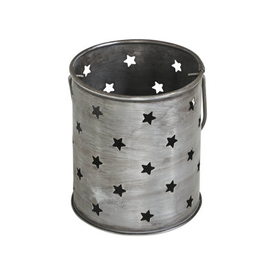 Porte-bougie votive festive avec étoiles perforées galvanisées 3,75 x 3,25 x 3,25